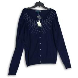 NWT Karen Scott Womens Navy Long Sleeve Button Front Cardigan Sweater Size XXL