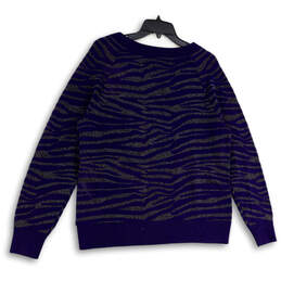 Womens Blue Zebra Print Metallic Side Button Pullover Sweater Size Large alternative image