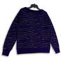 Womens Blue Zebra Print Metallic Side Button Pullover Sweater Size Large image number 2
