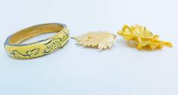 Vintage Eisenberg Gold Tone Enamel Bangle Bracelet BSK & Napier Brushed Leaf Brooches 82.6g