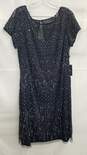 Adrianna Papell Navy Short Sleeve Beaded Cocktail Dress SZ 16W NWT image number 1