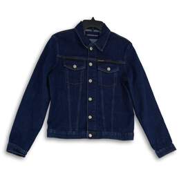Calvin Klein Womens Blue Denim Long Sleeve Button Front Jean Jacket Size L