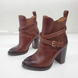 Coach 'Jackson' Saddle Brown Leather Stacked Heel Booties Women's Size 5B AUTHENTICATED