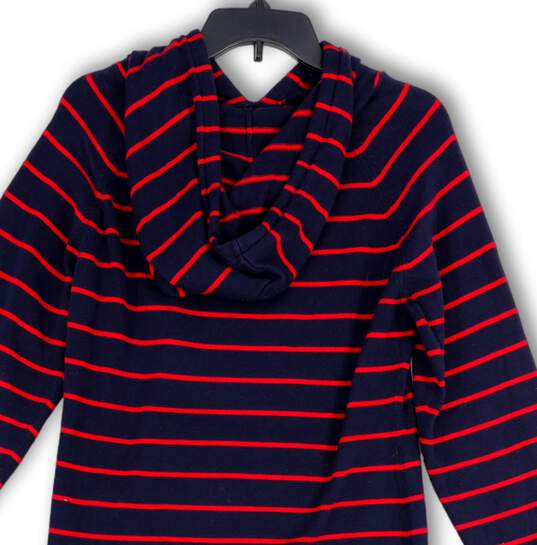 Mens Blue Red Striped Long Sleeve Pockets Pullover Hoodie Size Medium image number 4