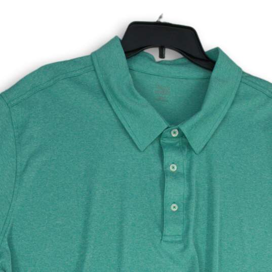 Mens Green Spread Collar Short Sleeve Side Slit Polo Shirt Size XXXL image number 3