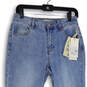 NWT Womens Blue Denim Light Wash Bottom Feather Fringes Cropped Jeans Sz 26 image number 3