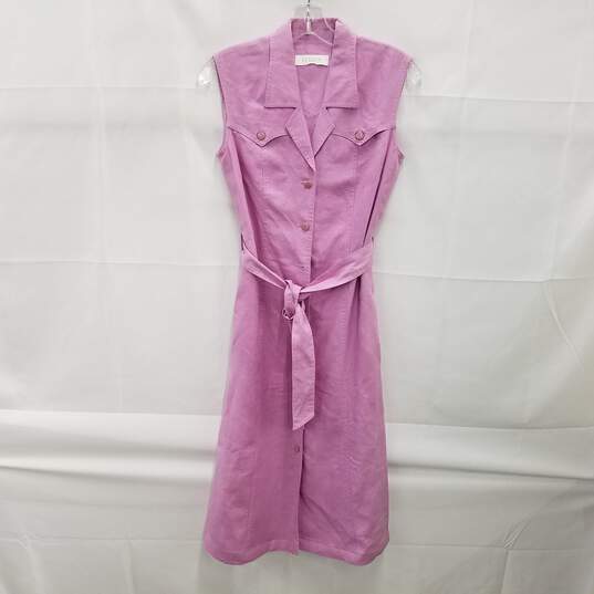 Escada Pink Women's Button Down Front Belted Shirt Dress image number 2