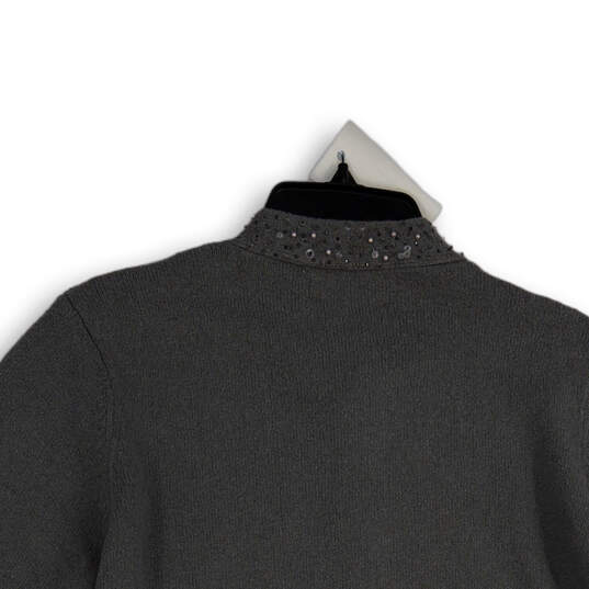 NWT Womens Gray Sequin Knitted Long Sleeve Full-Zip Sweater Size Large image number 4