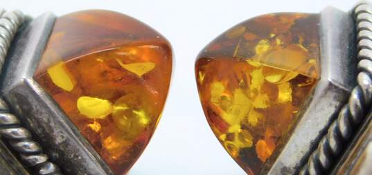 Artisan 925 Amber Pointed Cabochon Rope Accent Square Drop Earrings 13g image number 4
