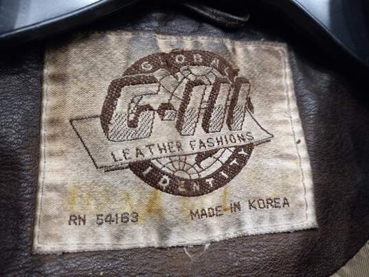 HQ Global Identity G-III Men's Brown Leather Bomber Jacket image number 3