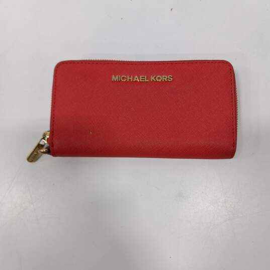Michael Kors Red Leather Zip Around Wallet image number 1