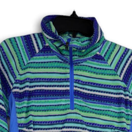 Womens Blue Stripe Mock Neck 1/4 Zip Long Sleeves Pullover Sweatshirt Sz M image number 3