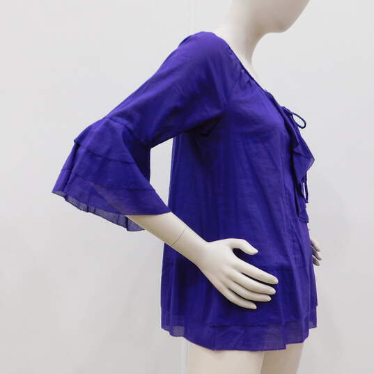 Diane Von Furstenberg Purple Cotton Sheer Blouse image number 4