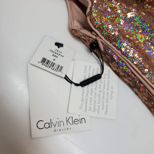 Wm Calvin Klein Sequin Beige Midi Strap Dress Skirt Sz 8 image number 3