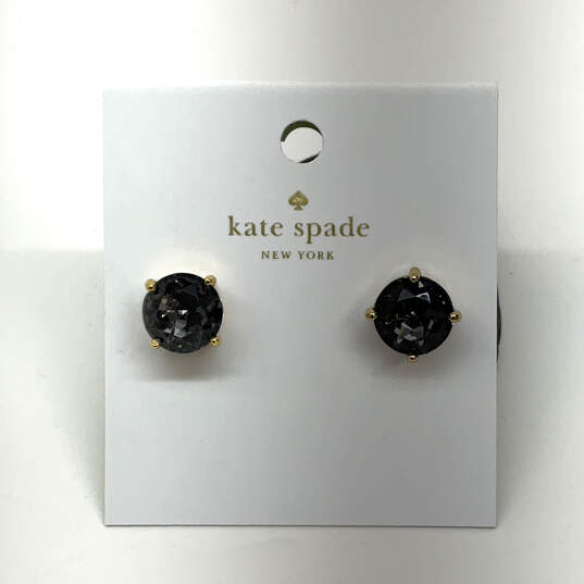Designer Kate Spade Gold-Tone Black Crystal Rise And Shine Stud Earrings image number 3
