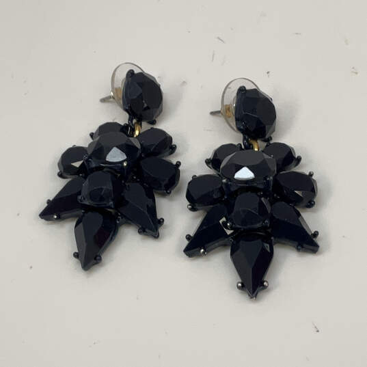 Designer J. Crew Black Crystal Cut Stone Flower Shape Dangle Earrings image number 2