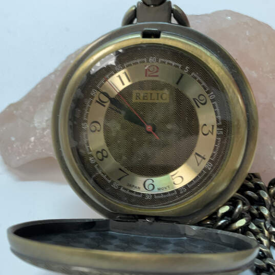 Designer Relic Gold-Tone Round Dial Link Chain Analog Pocket Watch image number 4