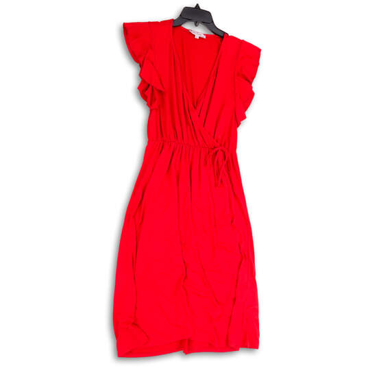 Womens Red V-Neck Cap Sleeve Tie Waist Pullover Sheath Dress Size Large image number 1