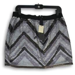 NWT BCBGMAXAZRIA Womens Black Gray Sequin Back Zip Mini Skirt Size Small alternative image