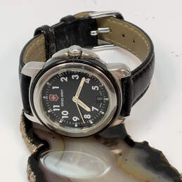 Designer Swiss Army Victorinox Silver-Tone Leather Strap Analog Wristwatch