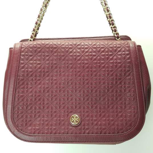 Tory Burch Marion Quilted Burgundy Leather Flap Chain Shoulder Bag image number 1