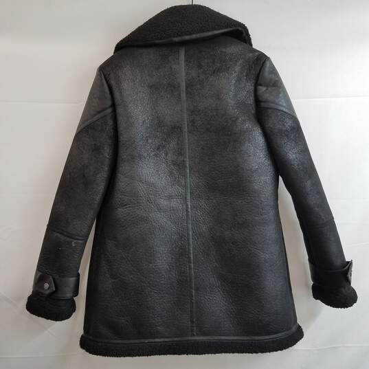 Guess black faux shearling midi moto jacket M image number 6