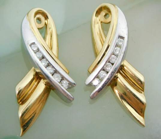 14K Two Tone Gold 0.21 CTTW Diamond Ridged Ribbon Earring Enhancers 4.5g image number 1