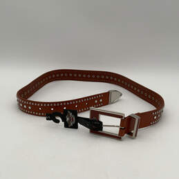 NWT Womens Brown Leather Studded Adjustable Metal Buckle Waist Belt Size S