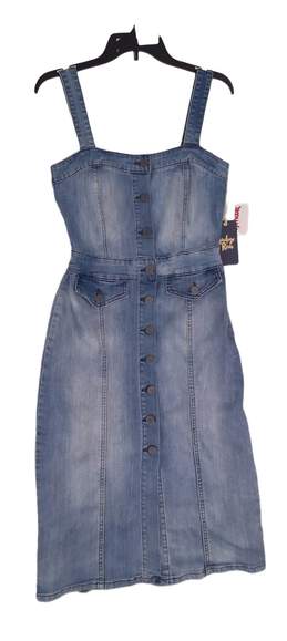 Womens Blue Sleeveless Button Denim Casual Long Midi Dress Size Small