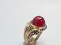 Vintage 925 Vermeil Red Glass Cabochon & Rhinestones Accented Scroll Unique Ring 8.3g image number 3