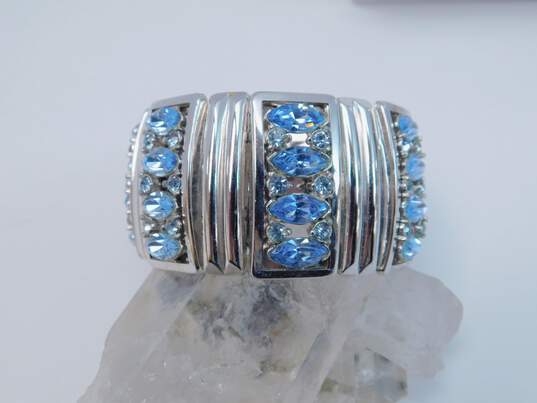 Vintage Harwood & Fashion Blue & Clear Icy Rhinestone Pendant Necklace & Stretch Bracelet 96.3g image number 4