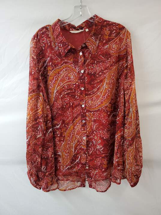 Soft Surroundings Cheyla Paisley Print Button Down Top Red & Orange Size 2X image number 1