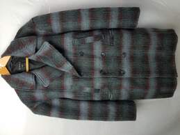 Plaid Grunge Polyester Wool Blend Topcoat Mens Size M