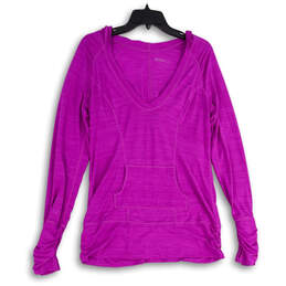 Womens Purple Long Sleeve Kangaroo Pocket Pullover Hoodie Size Large