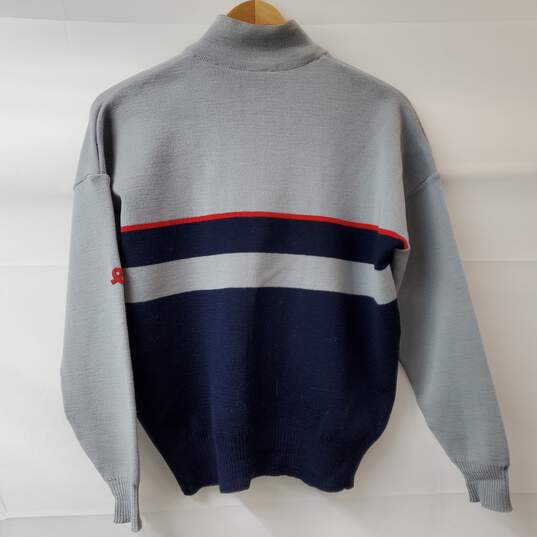 Demetre Virgin Wool 1/4 Zip Pullover Gray & Blue Sweater Men's SM image number 2