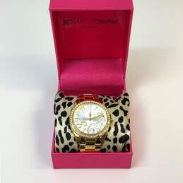 Designer Betsey Johnson BJ4192 Gold-Tone Stainless Steel Crystal Wristwatch 10g