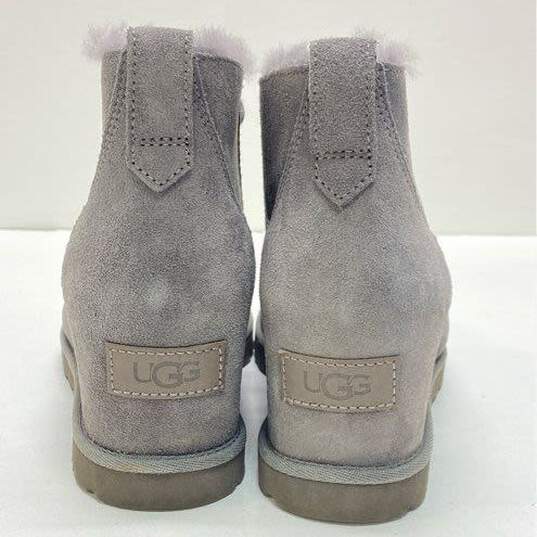 UGG Classic Gray Suede Shearling Lace Up Wedge Ankle Boots Shoes Size 7 B image number 4