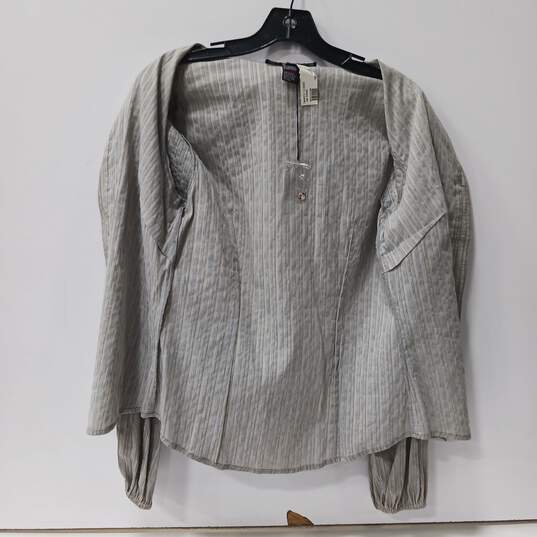 Yansi Fugel Gray/Came And Beige Stripped Button Down Shirt Size M NWT image number 3