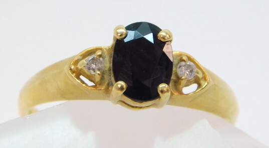 14K Yellow Gold Oval Sapphire 0.04 CTTW Diamond Side Stones Ring  2.2g image number 5