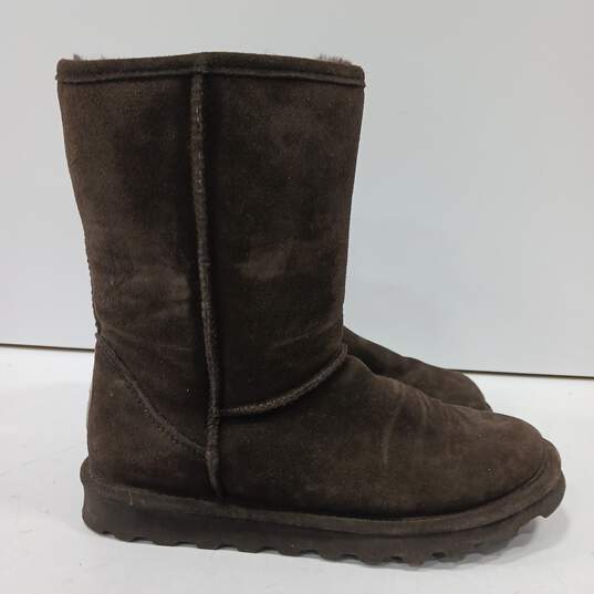 Womens Brown Suede Round Toe Mid Calf Pull On Flat Winter Boots Size 9 image number 3