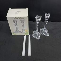 St George Tulip Collection Crystal Candlestick Holders
