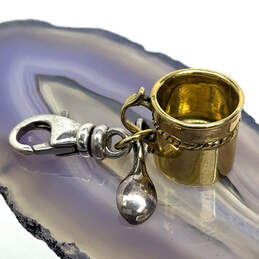 Designer Silpada 925 Sterling Silver Baby Spoon Gold-Tone Mug Chain Charm alternative image