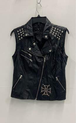 Signed Ashley P. Women's Black Studded Leather Vest Sz. S