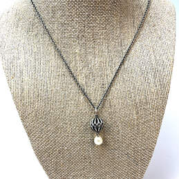 Designer Pandora S925 ALE Sterling Silver Chain Pearl Drop Pendant Necklace