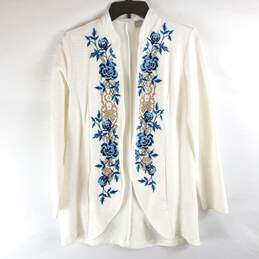 Chico's Women White Embroidered Cardigan Sz 0