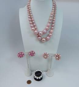 VNTG Weiss Icy Rhinestone & Fashion Pink Clip-On Earrings & Necklace 117.7g alternative image