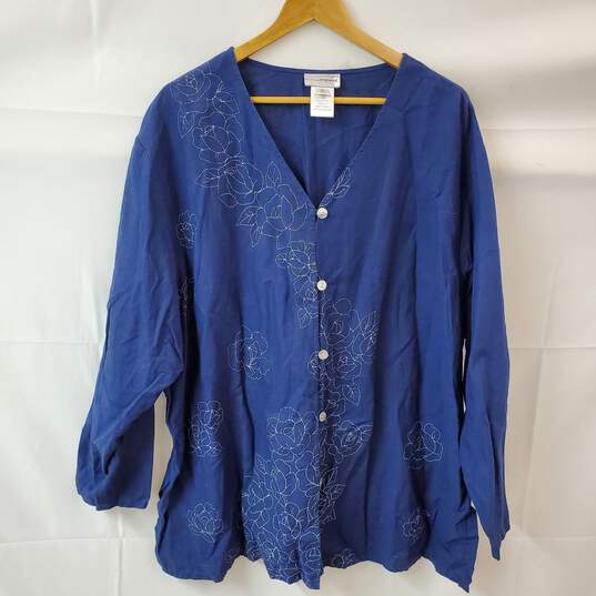Vintage Componix Women's Blue Floral Linen Shirt in Size 3x image number 1