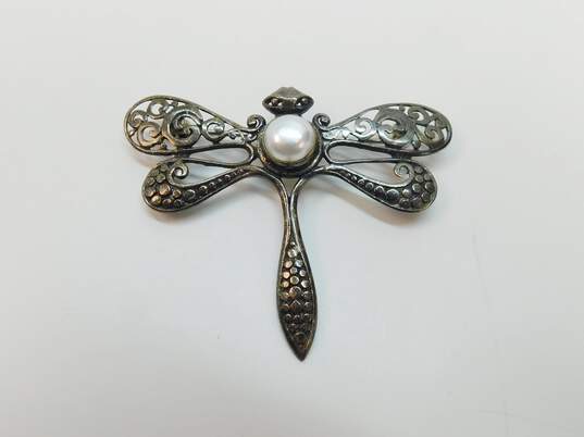 Ornate Spun Sterling Silver Butterfly & Dragonfly Brooches 17.6g image number 3