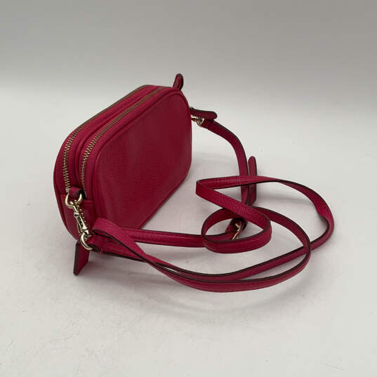 Womens Pink Leather Adjustable Strap Card Holder Zipper Crossbody Bag image number 3