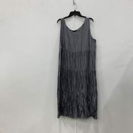 Eileen Fisher Womens Blue Gray Ruffle Round Neck Sleeveless A-Line Dress Size 1X